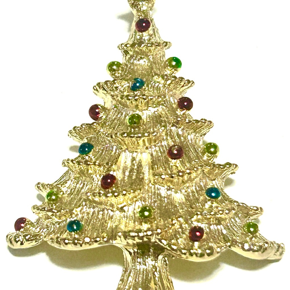 Excellent Vtg Signed Gerrys Christmas Tree Brooch Lapel Pin Gold Tone Rhinestone